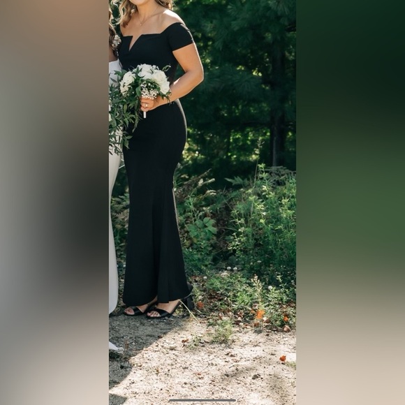 Lulus Womens Size M Lynne Off the Shoulder Maxi Dress Black Gown Mermaid - Picture 1 of 16